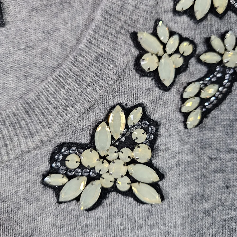 J.CREW Embellished Front GREY Sweater: Size S